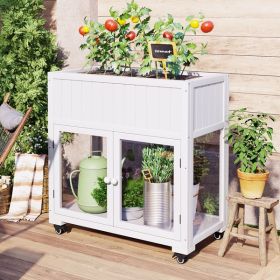 35.4" x 17.7" x 37.4" Mini Wood Cold Frame – Compact Garden Greenhouse with Wheels, Raised Bed & Liner, Indoor & Outdoor, White