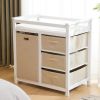 White Pine Wood Baby Changing Table with Storage Drawers and Fabric Bag