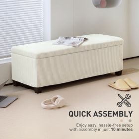 Beige Corduroy Storage Bed Bench with Steel Frame and Foam Cushion