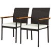 Outdoor Patio Dining Chairs Set of 2 with Cushions & Acacia Wood Armrests