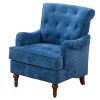 Blue Chenille Accent Club Chair with Wooden Legs – Upholstered Living Room Arm Chair