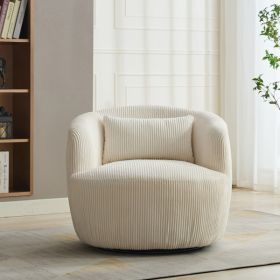 34.25" Wide Corduroy Swivel Barrel Chair with Pillow, Metal Base, 360° Rotation
