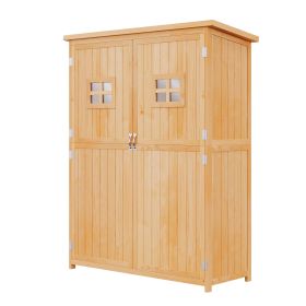 4x1.5ft Wooden Garden Storage Shed with Windows, Double Doors, and Shelves – Outdoor Tool Cabinet Organizer