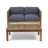 Patio Loveseat & Coffee Table Set with Acacia Wood Frame