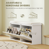 White Shoe Storage Bench Cabinet with Cushion Seat and Drawers