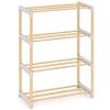 4-Tier Solid Pine Wood Shoe Rack Stackable Storage Organizer Natural Gray