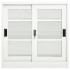 White Steel Sliding Door Cabinet with Lock – Medium Storage with Adjustable Shelves