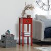 2-Tier Side Table with Drawer, Narrow End Table in Red for Living Room or Bedroom