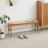 Natural Oak Wood Dining Bench with Handwoven Cane Seat