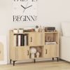 Sideboard Storage Cabinet with 3 Doors & Open Compartments – Oak Finish