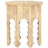 Whitewashed Solid Mango Wood Side Table with Hand-Carved Floral Design