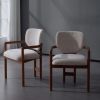Dining Chairs Set of 2 Upholstered Arm Chairs, Beige Fabric with Rubber Wood Frame