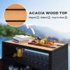 Outdoor Storage Cabinet with Wicker, Acacia Wood Top & Open Shelf
