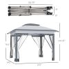 12x12 Pop Up Gazebo Sun Shade, Instant Folding Canopy with Mesh Sidewalls, Adjustable Height, Gray
