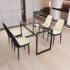 51" Modern Glass Dining Table Set for 4, Black Metal Legs with PU Chairs