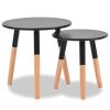 Scandinavian Black Side Table Set of 2 with Pinewood Legs