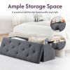 Folding Storage Ottoman Bench – Gray Linen Footrest & End-of-Bed Storage Chest, 43 Inches