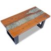 Multicolor Solid Teak & Mango Wood Coffee Table with Resin Inlay