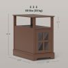 Narrow End Table with Charging Station USB Ports and Storage Brown