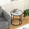 20" Glass End Table with Metal Frame and Faux Marble Top