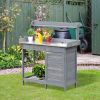 Grey Potting Bench Table with Storage Cabinet, Drawer & Galvanized Steel Top