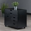 Halifax Wide Storage Cabinet with 5 Drawers and Side Cabinet – Black Mobile Organizer