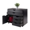 Halifax Wide Storage Cabinet with 5 Drawers and Side Cabinet – Black Mobile Organizer