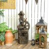 2-in-1 Outdoor Water Fountain with Birdhouse – LED Resin Garden Waterfall