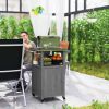 Outdoor Grill Cart with Stainless Steel Top & Solid Wood Cabinet – Dark Gray