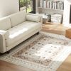 Machine Washable Boho Area Rug 4x6 – Non-Slip Flannel Carpet, Brown