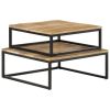 Nesting Coffee Table Set of 2 Solid Mango Wood with Black Metal Frame