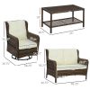 4pc Rattan Patio Set with Swivel Rocking Chairs – Cream