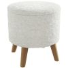 Round Storage Ottoman Stool with Linen Fabric Seat and Wooden Legs