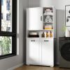 White Laundry Cabinet with Tilt-Out Hamper & Adjustable Shelving