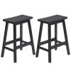 Black Pine Wood Saddle Seat Bar Stool Set of 2 Counter Height