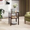 24 Inch 2-Tier Square Glass Coffee Table with Storage Shelf – Transparent & Brown