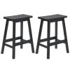 Black Pine Wood Saddle Seat Bar Stool Set of 2 Counter Height