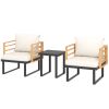 Patio Furniture Set, 2 Chairs and Square Table with Cushions