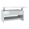 High Gloss White Coffee Table, Rectangular Engineered Wood with Hidden Storage