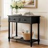 Traditional Black Console Table with Drawers & Shelf – Solid Pine Wood