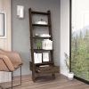 DEPOT E-SHOP Kobe Ladder Bookcase – Five Open Shelves with Drawer, Dark Walnut
