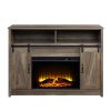 Tobias Rustic Oak Finish Fireplace TV Stand with Sliding Barn Doors