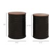 Round Storage Ottoman Set of 2, Nesting Ottomans with Wooden Lid and Hidden Storage