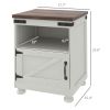 Side Table with Storage, End Table with Open Shelf, Cupboard & Wood Legs, Modern Farmhouse, White