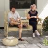 2-Seat Wooden Garden Bench with Table, Umbrella Hole, High Backrest & Armrests – Natural Wood