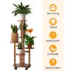 5 Tier Wooden Plant Stand with Wheels – Rolling Indoor Outdoor Plant Display Rack