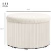 24" Round Storage Ottoman Stool with Lid, Corduroy Upholstered Foot Rest for Living Room & Bedroom, Beige