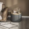 Round Storage Ottoman Coffee Table with Flip Top Tray – Linen Upholstered Footstool with Hidden Storage