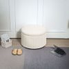 24" Round Storage Ottoman Stool with Lid, Corduroy Upholstered Foot Rest for Living Room & Bedroom, Beige