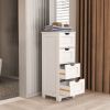 White Freestanding Storage Cabinet with 4 Drawers – Bathroom, Living Room, Kitchen